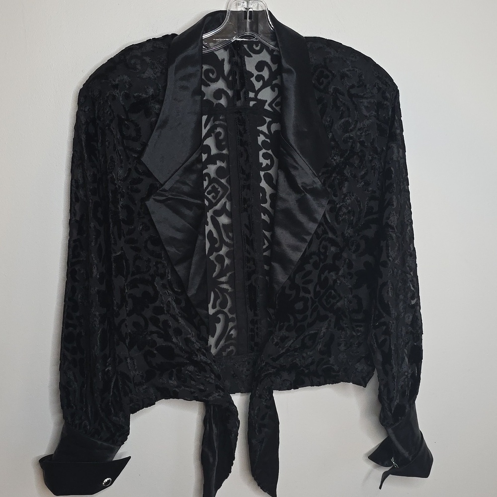 Audrey Ma Black Sheer 2 Piece Top Set Satin And Sheer Vintage 80s 90s - Picture 8 of 10